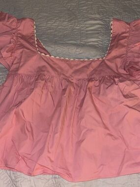 Womens Pink Square-Neck Babydoll Top